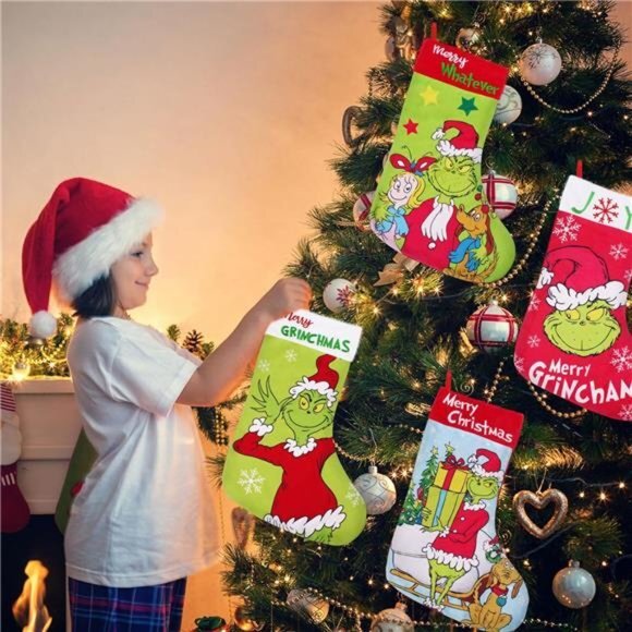 4 Pack Grinchs Christmas Stocking,18 Inch Large Grinchs Stockings Christmas‎ - Picture 5 of 6